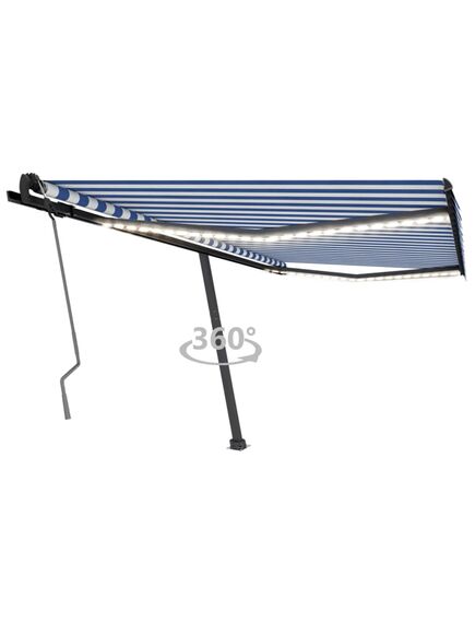 Copertină retractabilă manual cu led, albastru&alb, 450x350 cm