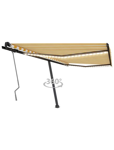 Copertină retractabilă manual cu led, galben și alb, 450x350 cm