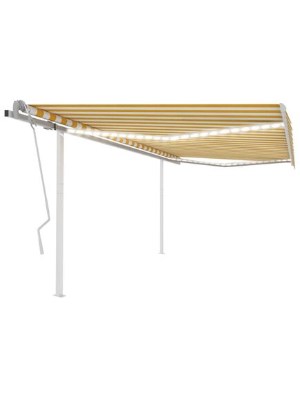 Copertină retractabilă manual cu led, galben și alb, 4x3,5 m