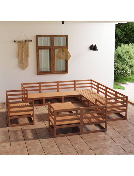 Set mobilier de grădină, 12 piese, maro miere, lemn masiv pin