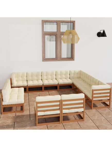 Set mobilier grădină cu perne, 12 piese, maro, lemn masiv pin