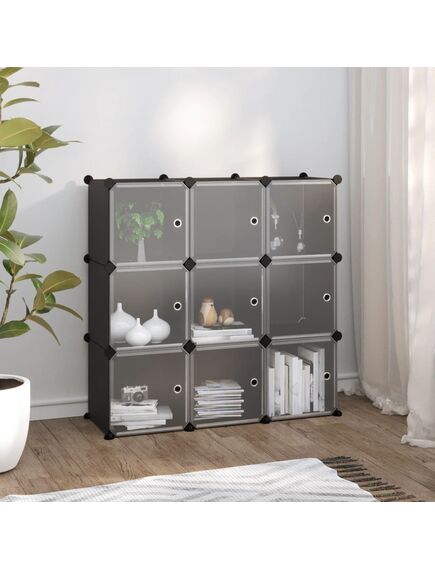 Organizator cub de depozitare cu uși, 9 cuburi, negru, pp