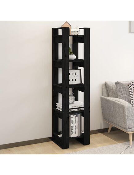 Bibliotecă/separator cameră negru 41x35x160 cm lemn masiv pin