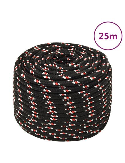 Frânghie de barcă, negru, 12 mm, 25 m, polipropilenă