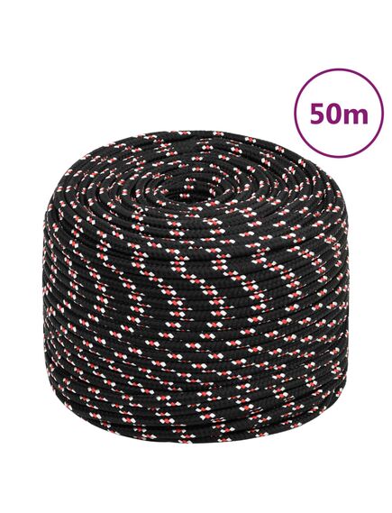 Frânghie de barcă, negru, 6 mm, 50 m, polipropilenă