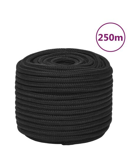 Frânghie de barcă, negru complet, 14 mm, 250 m, polipropilenă