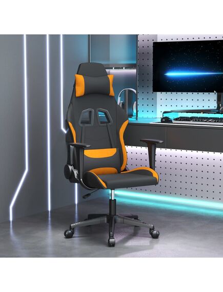 Scaun de gaming cu masaj, negru și portocaliu, textil