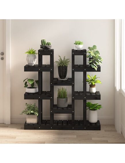 Suport pentru plante, negru,104,5x25x109,5cm, lemn masiv de pin