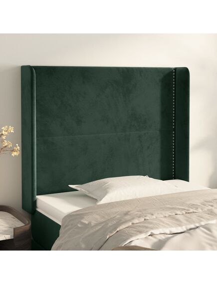 Tăblie pat cu aripioare verde închis 103x16x118/128 cm catifea