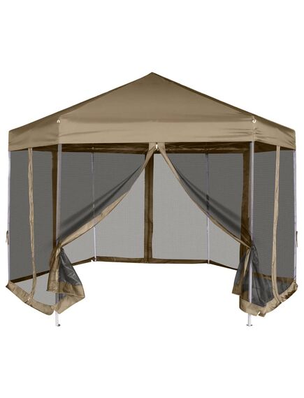 Foișor pop-up hexagonal pereți laterali 3,6x3,1 m taupe 220g/m²