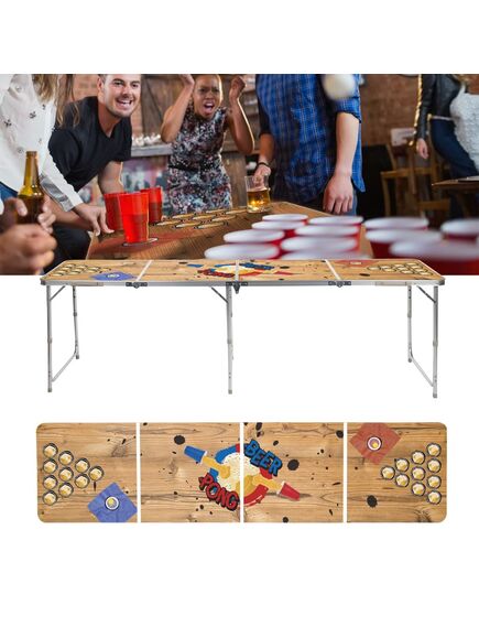 Hi masă beer pong pliabilă, 240x60x55 cm, mdf și aluminiu