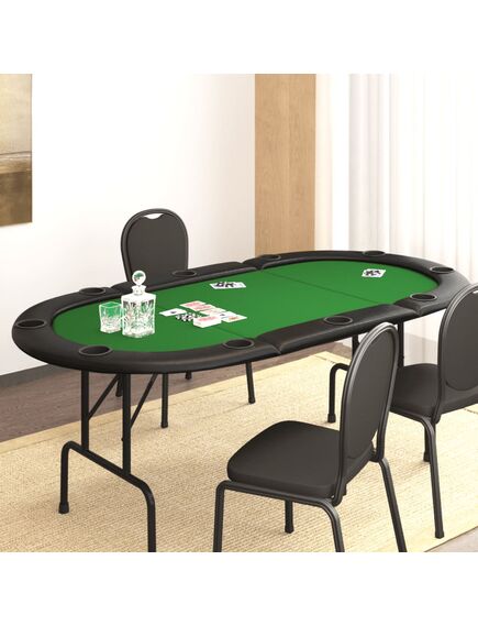 Masă de poker pliabilă, 10 jucători, verde, 206x106x75 cm