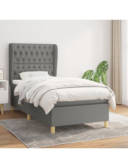 Pat box spring cu saltea, gri închis, 90x190 cm, textil