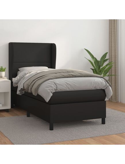 Pat box spring cu saltea, negru, 100x200 cm, piele ecologică