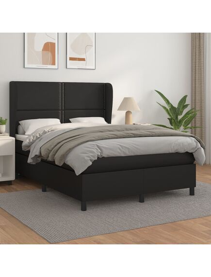 Pat box spring cu saltea, negru, 140x200 cm, piele ecologică