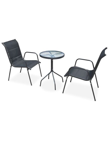 Set mobilier bistro, 3 piese, negru, oțel