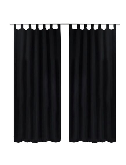 Draperii micro-satin cu bride, 2 buc, 140 x 175 cm, negru