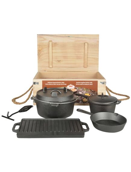 Esschert design set de gătit pentru camping, 7 piese, negru, ff240