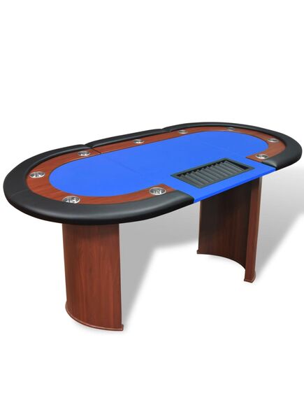 Masă poker 10 persoane, zonă dealer și suport jetoane, albastru