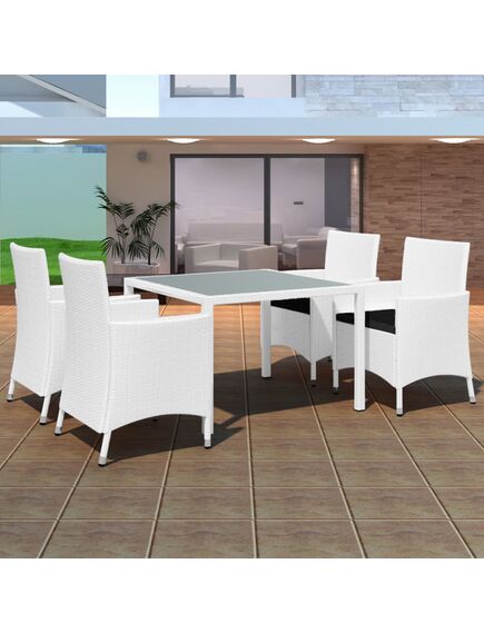 Set mobilier de exterior, 5 piese, alb crem, poliratan