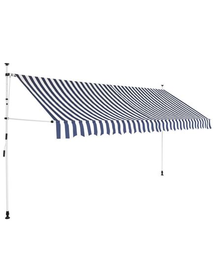 Copertină retractabilă manual, dungi albastru și alb, 350 cm