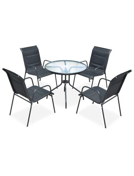 Set mobilier de exterior, 5 piese, negru, oțel