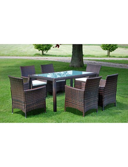 Set mobilier de exterior cu perne, 7 piese, maro, poliratan