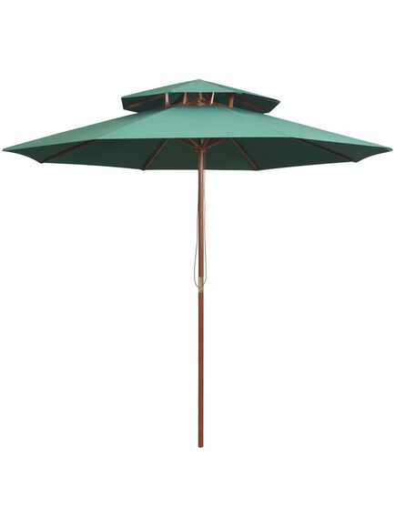 Umbrelă de soare dublă, 270x270 cm, stâlp de lemn, verde