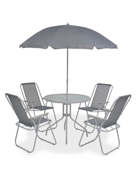 Set mobilier de exterior, 6 piese, gri, oțel și textilenă