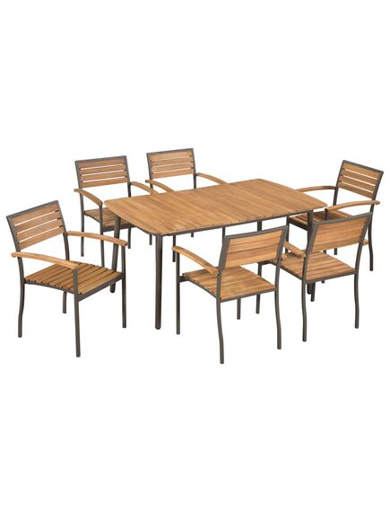 Set mobilier de exterior, 7 piese, lemn masiv de acacia și oțel