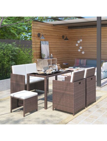 Set mobilier de exterior cu perne, 6 piese, maro, poliratan