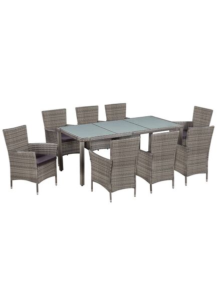 Set mobilier de exterior cu perne, 9 piese, gri, poliratan