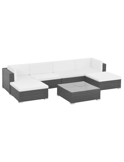 Set mobilier de grădină cu perne, 7 piese, negru, poliratan