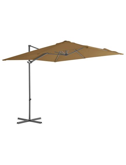 Umbrelă suspendată cu stâlp din oțel, gri taupe, 250 x 250 cm