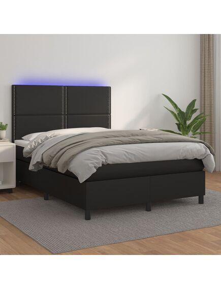 Pat box spring cu saltea, negru, 140x190 cm, piele ecologică