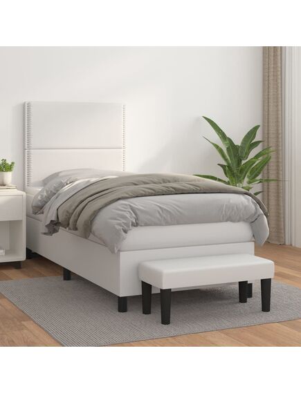 Pat box spring cu saltea, alb, 80x200 cm, piele ecologică