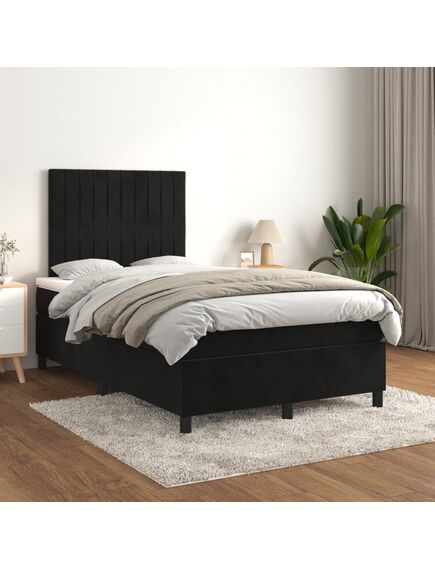 Pat box spring cu saltea, negru, 120x200 cm, catifea