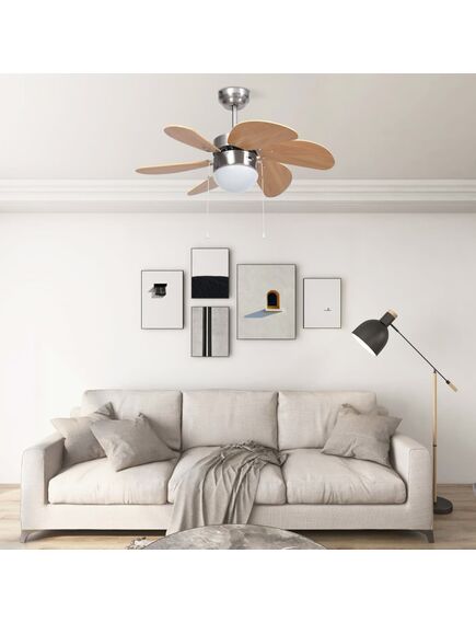 Ventilator tavan cu iluminare, maro deschis, 76 cm