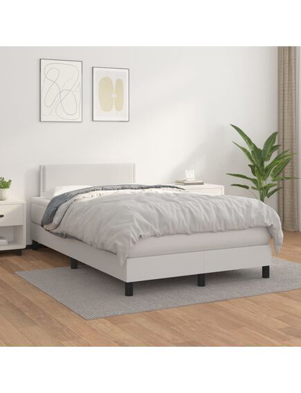 Pat box spring cu saltea, alb, 120x200 cm, piele ecologică