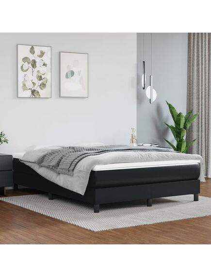 Pat box spring cu saltea, negru, 140x200 cm, piele ecologică