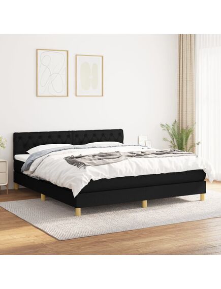 Pat box spring cu saltea, negru, 160x200 cm, textil