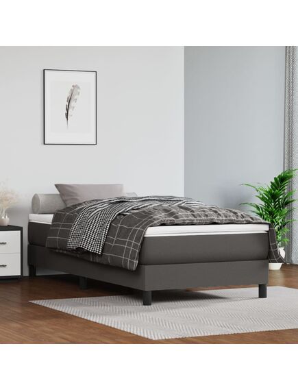 Pat box spring cu saltea, gri, 90x190 cm, piele ecologică