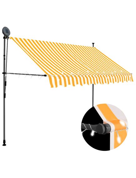 Copertină retractabilă manual cu led, alb & portocaliu, 300 cm