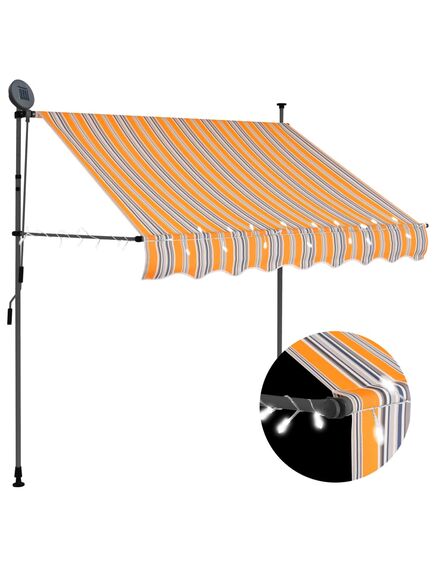 Copertină retractabilă manual cu led, galben & albastru, 200 cm