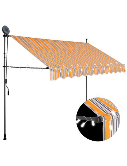 Copertină retractabilă manual cu led, galben & albastru, 300 cm