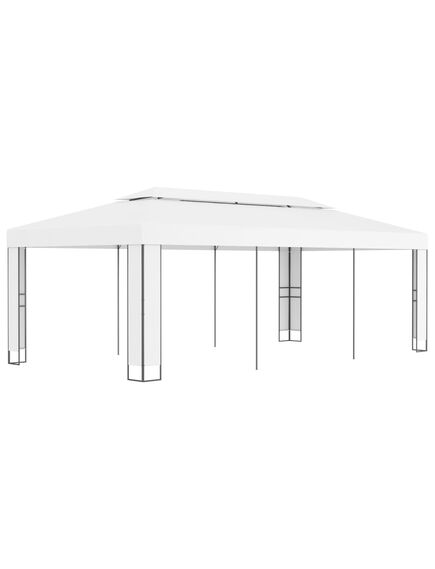 Pavilion cu acoperiș dublu, alb, 3 x 6 m