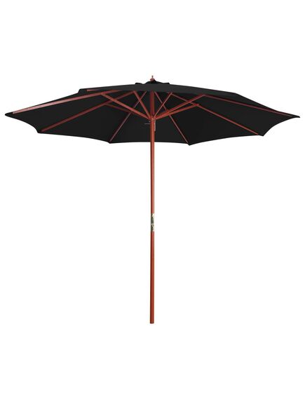 Umbrelă de soare cu stâlp din lemn, negru, 300 x 258 cm