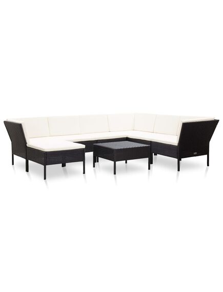 Set mobilier de grădină cu perne, 8 piese, negru, poliratan