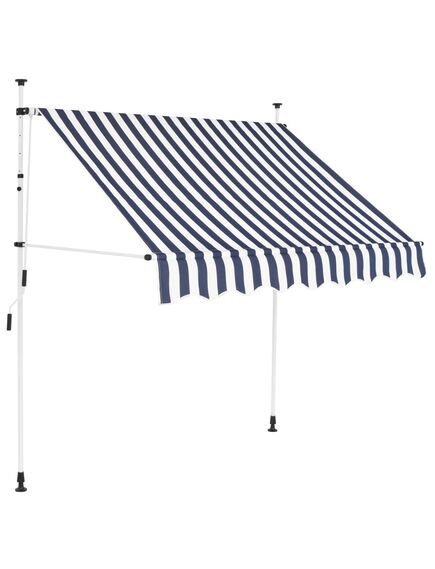 Copertină retractabilă manual, dungi albastru și alb, 150 cm