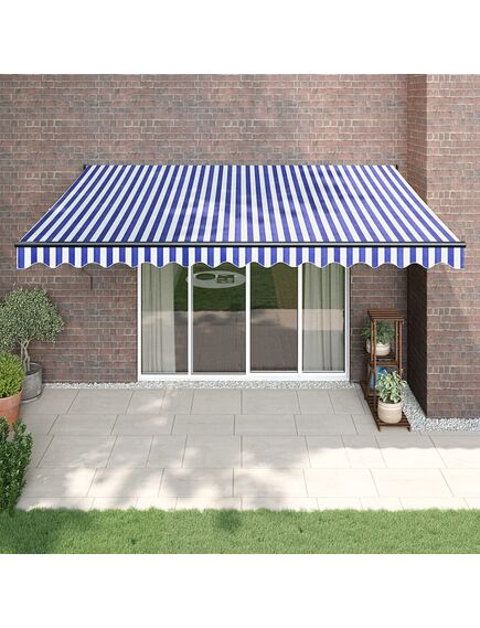 Copertină retractabilă albastru/alb, 4x3 m, textil/aluminiu